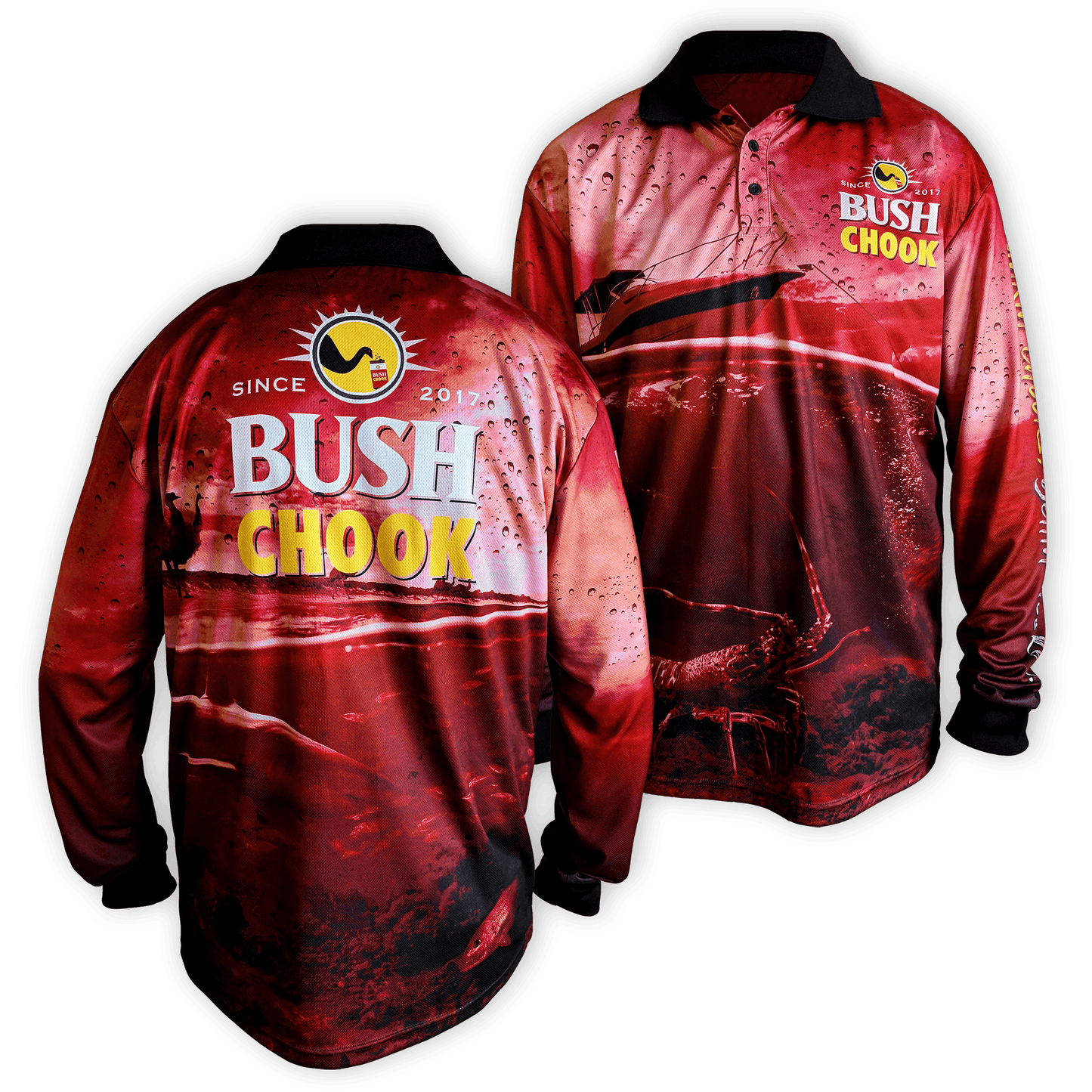 Bush Chook Fishing Jersey - Red Fishing Jersey Bush Chook