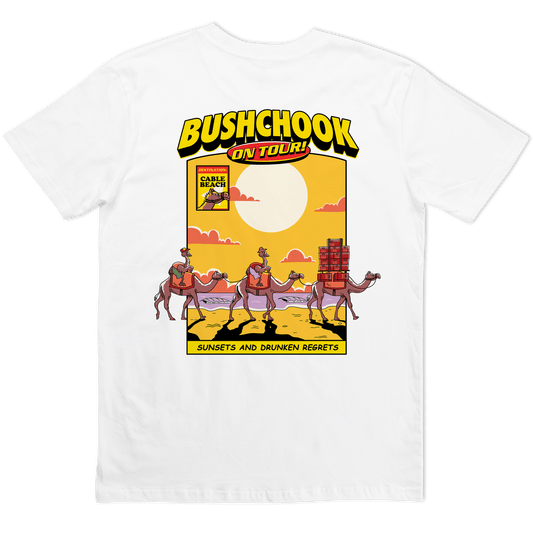 Chooks On Tour: Cable Beach Tee White Bush Chook