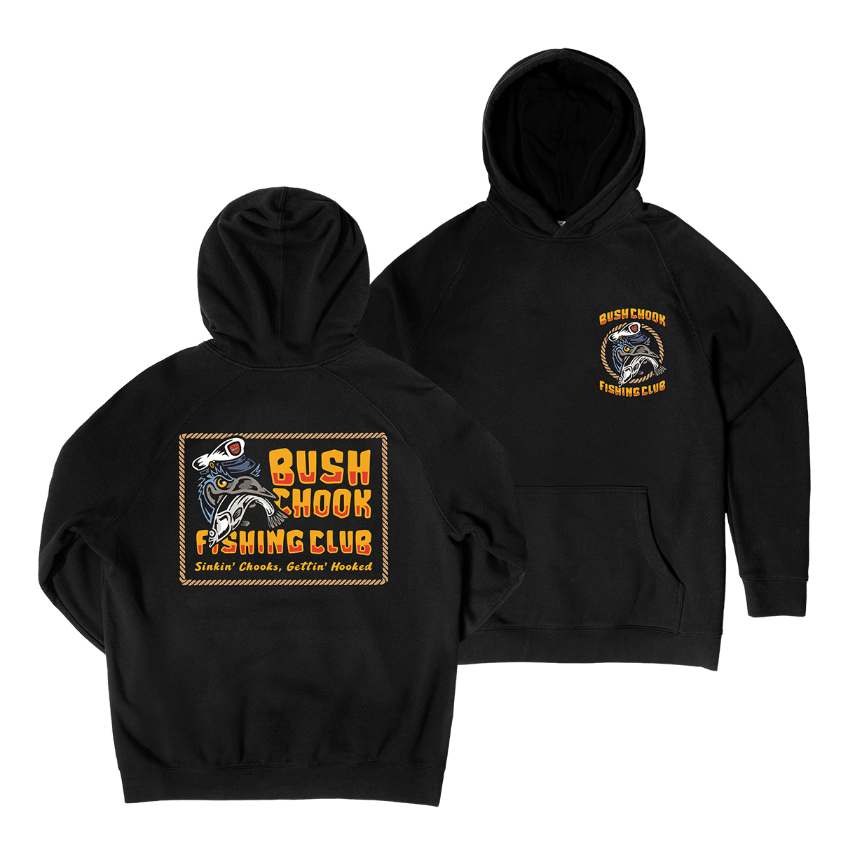 Fishing Club Hoodie Black Hoodie Bush Chook