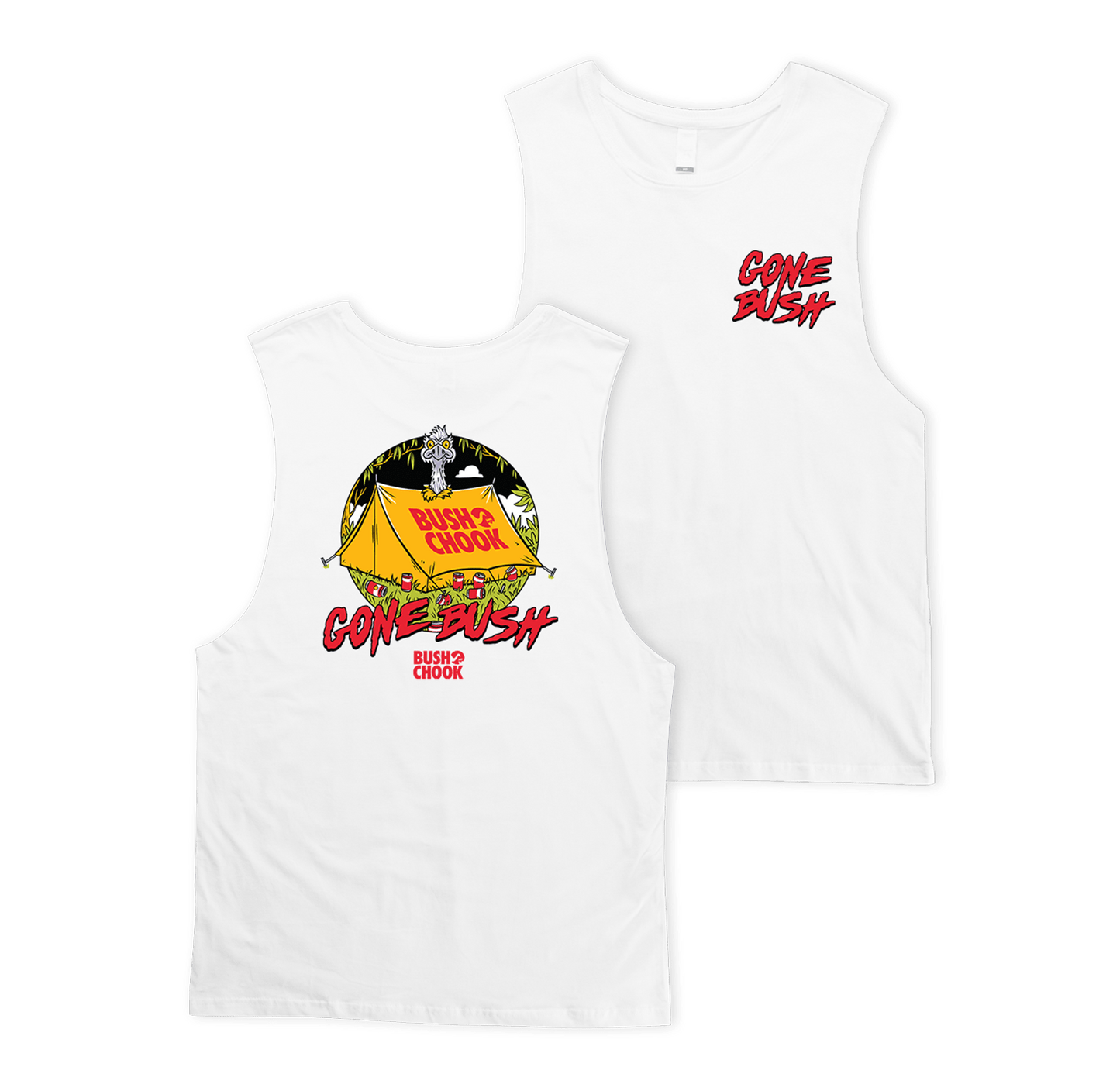 Gone Bush Muscle White Clothing Bush Chook