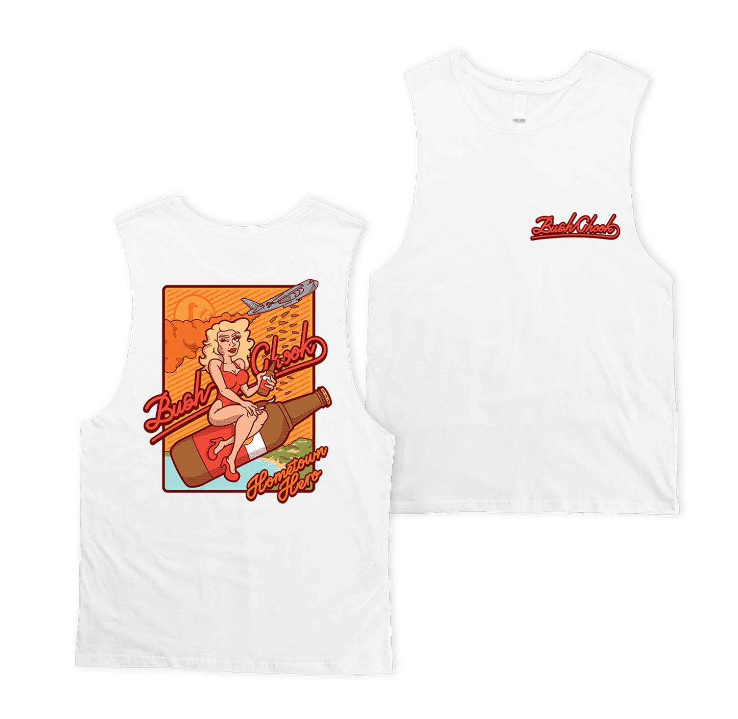 Hometown Hero Muscle Tee White Muscle Bush Chook