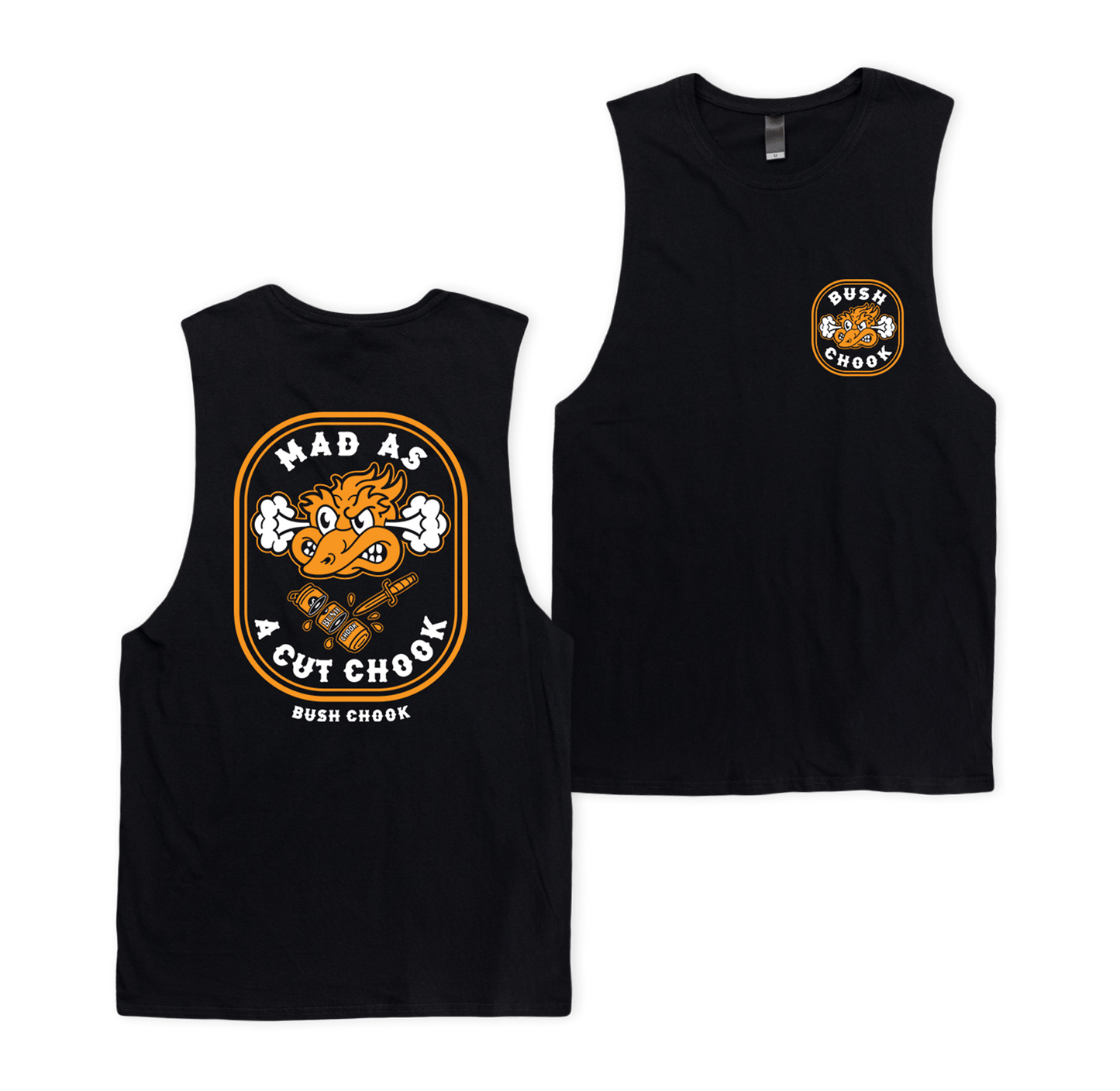 Mad As A Cut Chook Muscle Tee Black Muscle Bush Chook