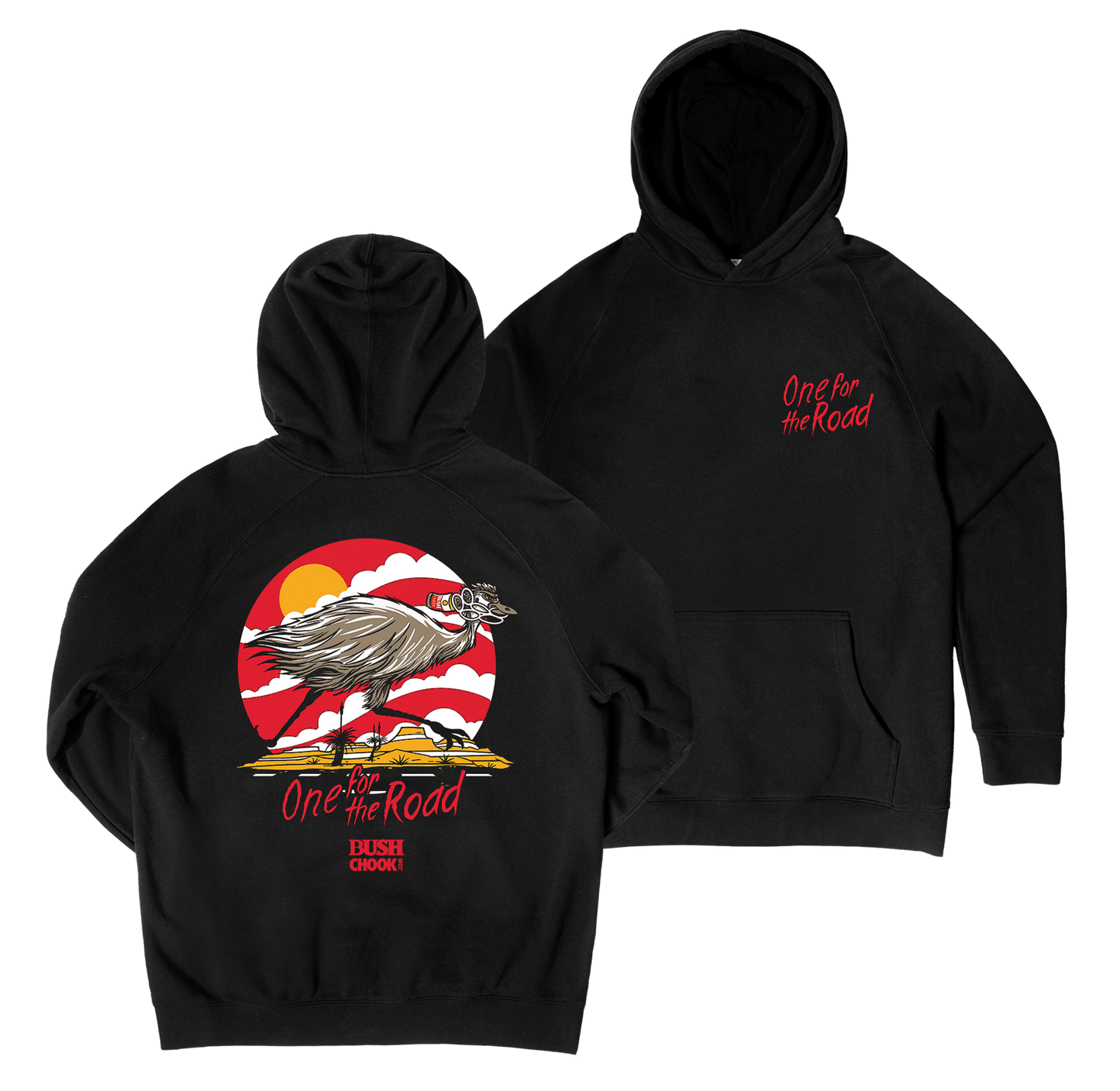 One For the Road Hoodie Black Hoodie Bush Chook