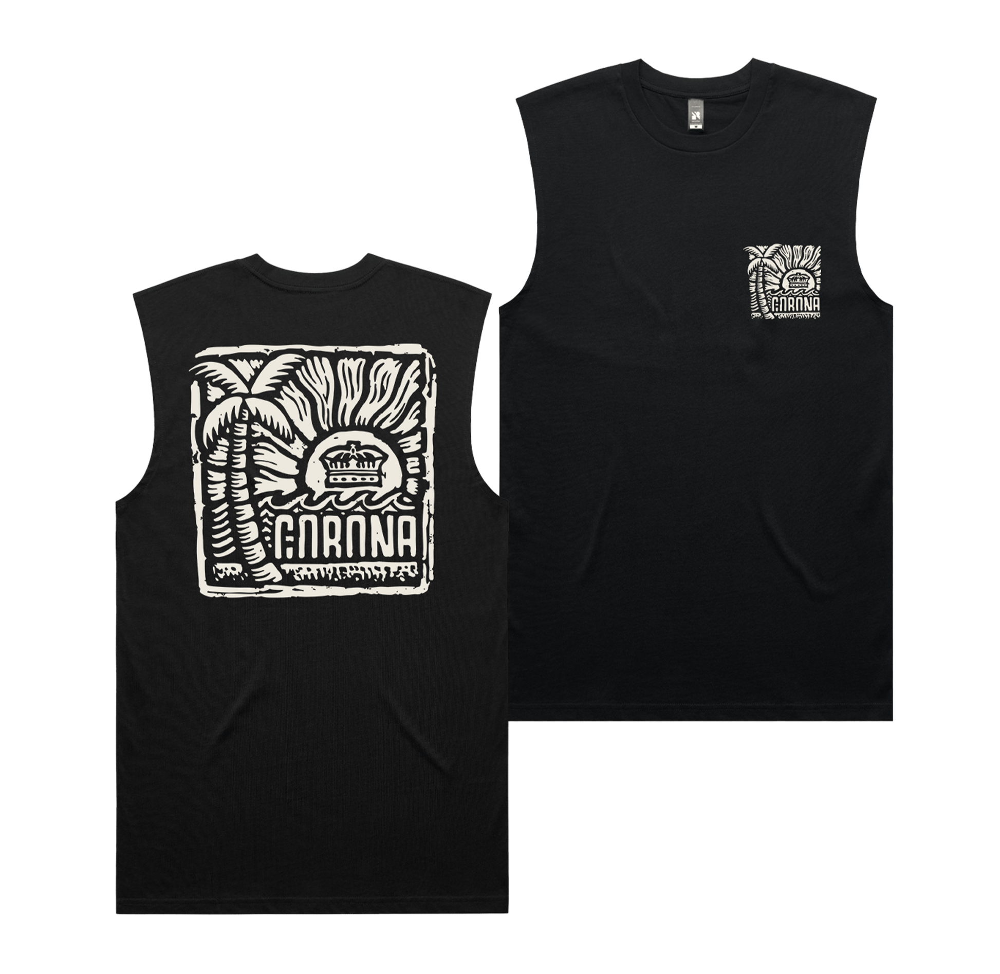 Woodblock Muscle Tee Black T-Shirt Corona