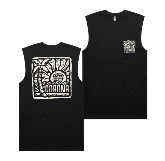 Woodblock Muscle Tee Black T-Shirt Corona