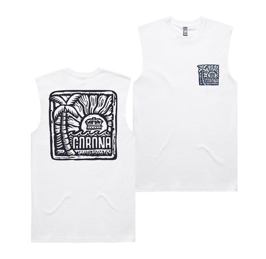 Woodblock Muscle Tee White T-Shirt Corona