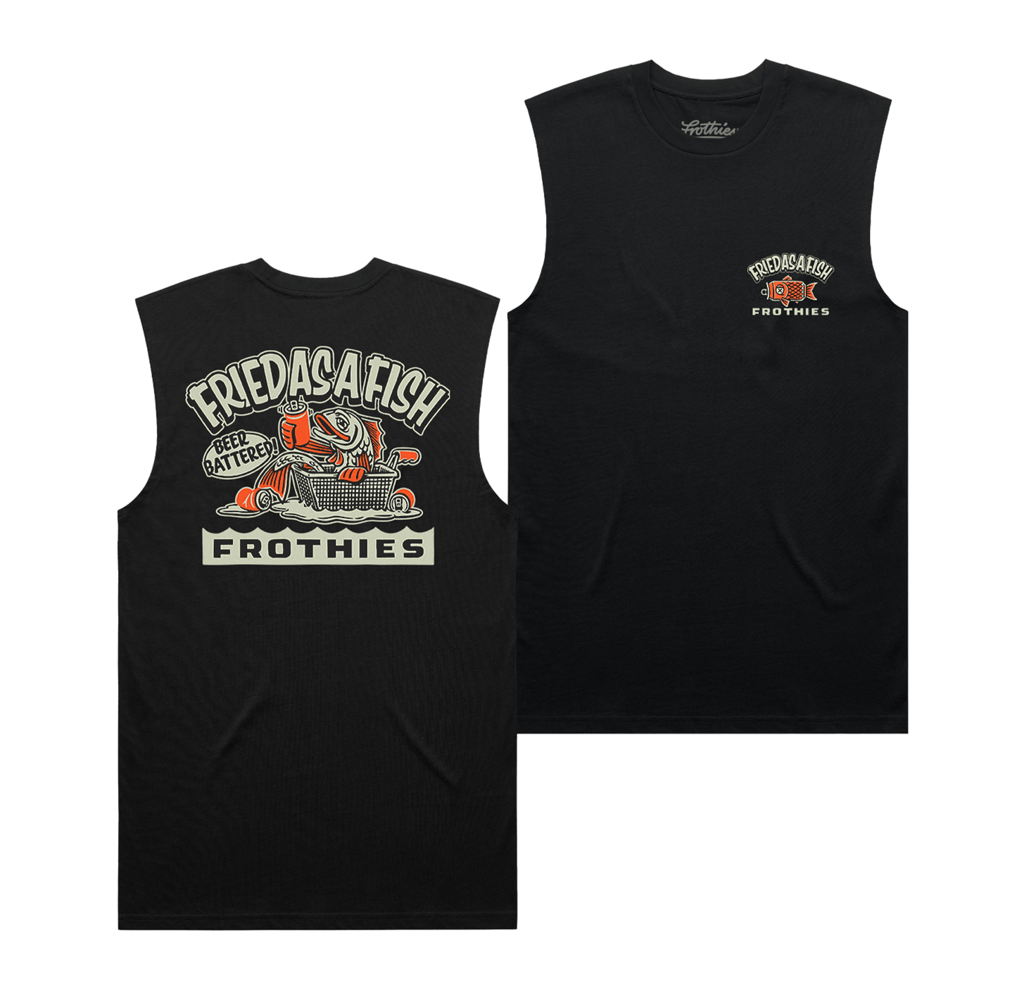 Fried As A Fish Muscle Tee Black Muscle Tank Frothies