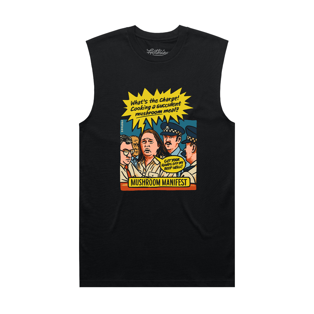 Mushroom Manifest Muscle Tee Black Muscle Tank Frothies