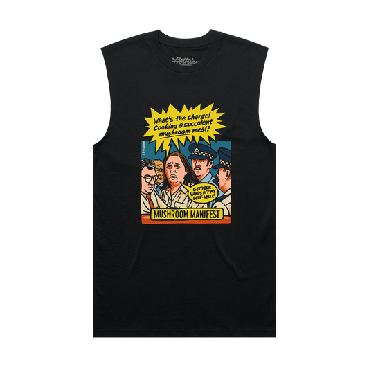 Mushroom Manifest Muscle Tee Black Muscle Tank Frothies