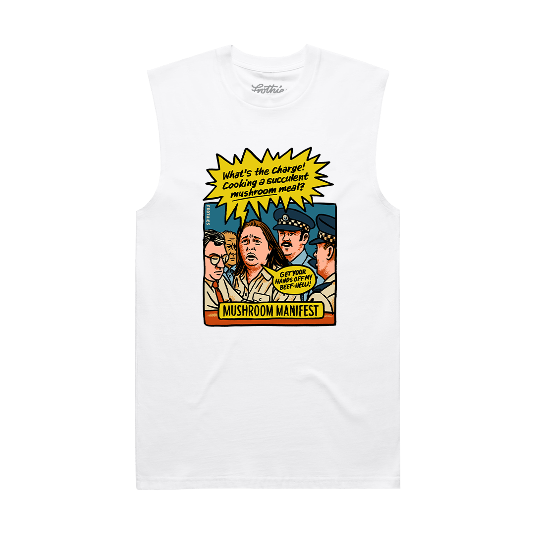 Mushroom Manifest Muscle Tee White Muscle Tank Frothies