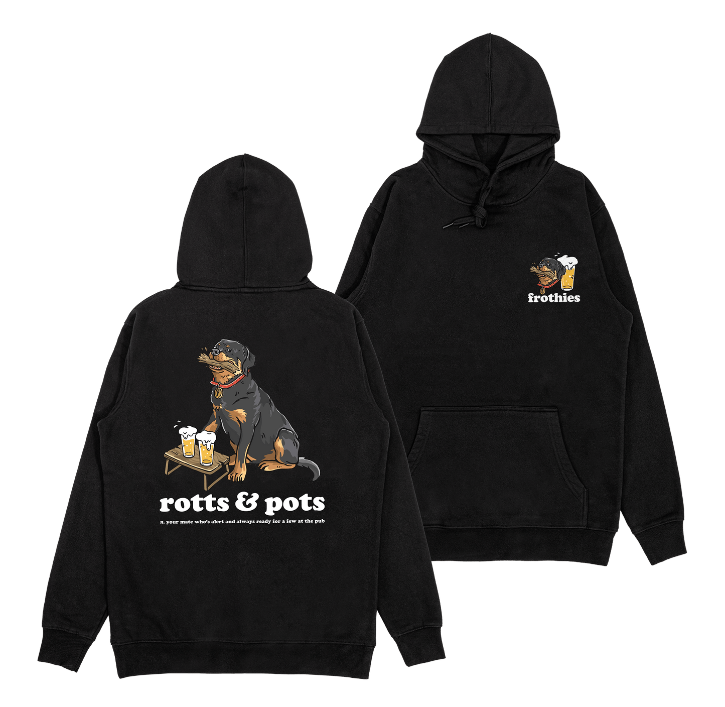 Rotts & Pots Hoodie Black T-Shirt Frothies