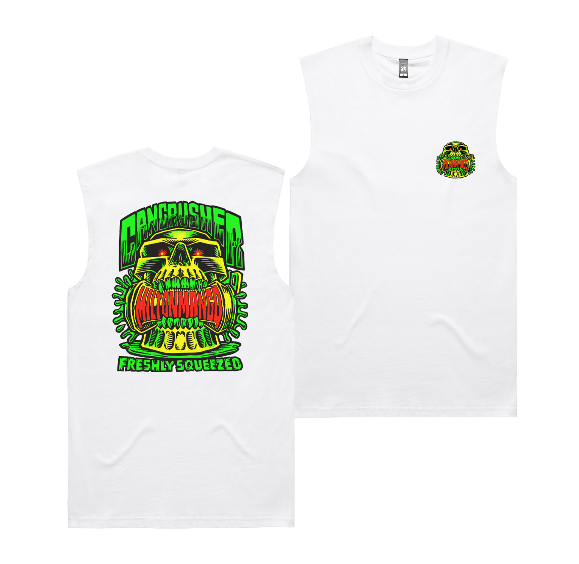 Can Crusher Muscle Tee White T-Shirt Milton Mango