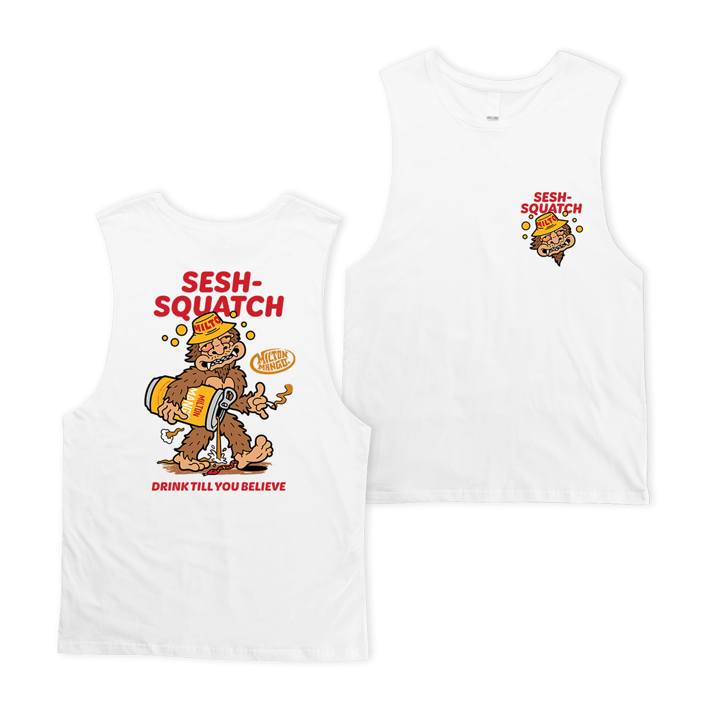 Sesh-Squatch Muscle Tee White Muscle Milton Mango