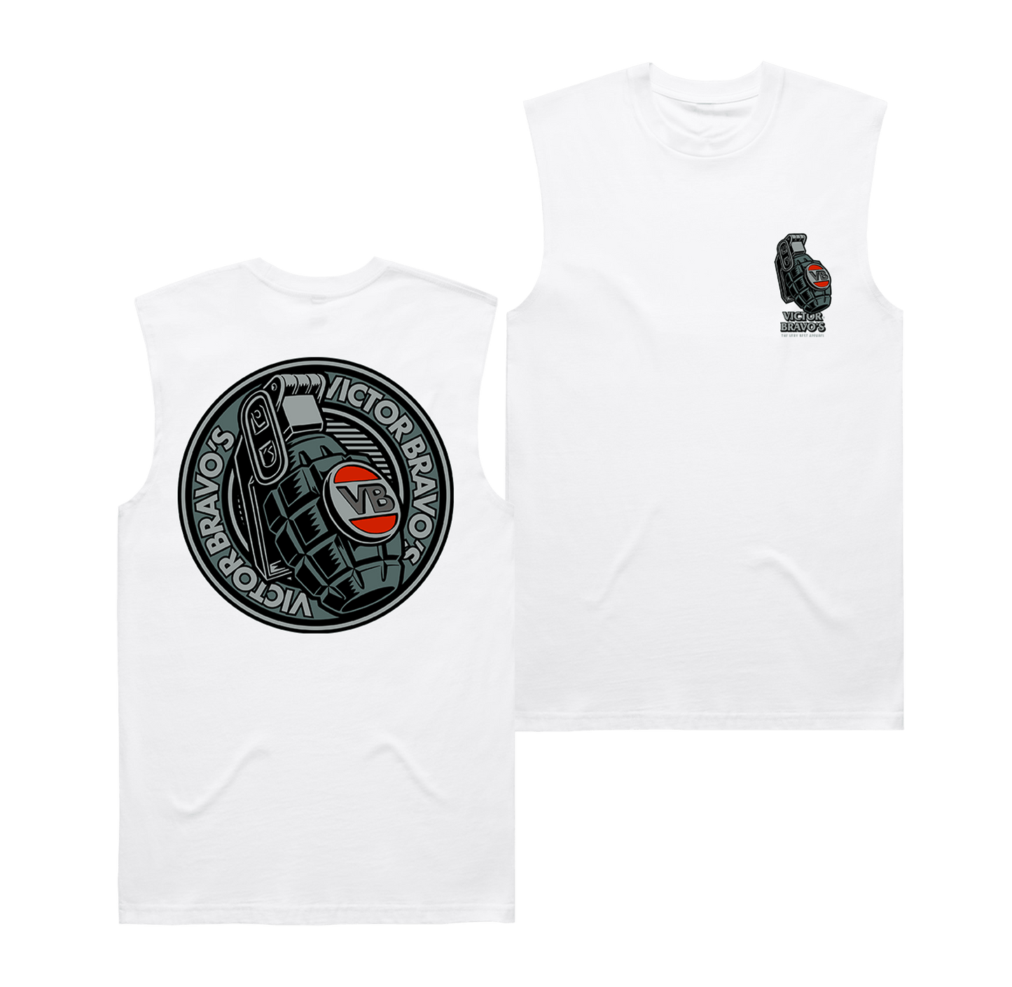 Badge Greenade 2 Muscle Tee White Muscle Tank Victor Bravo's