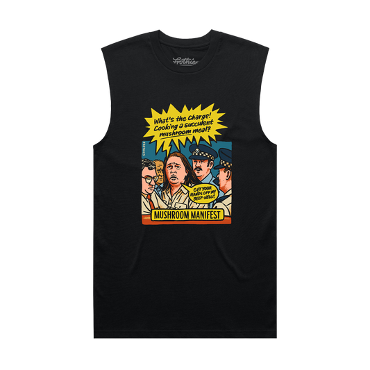 Mushroom Manifest Muscle Tee Black