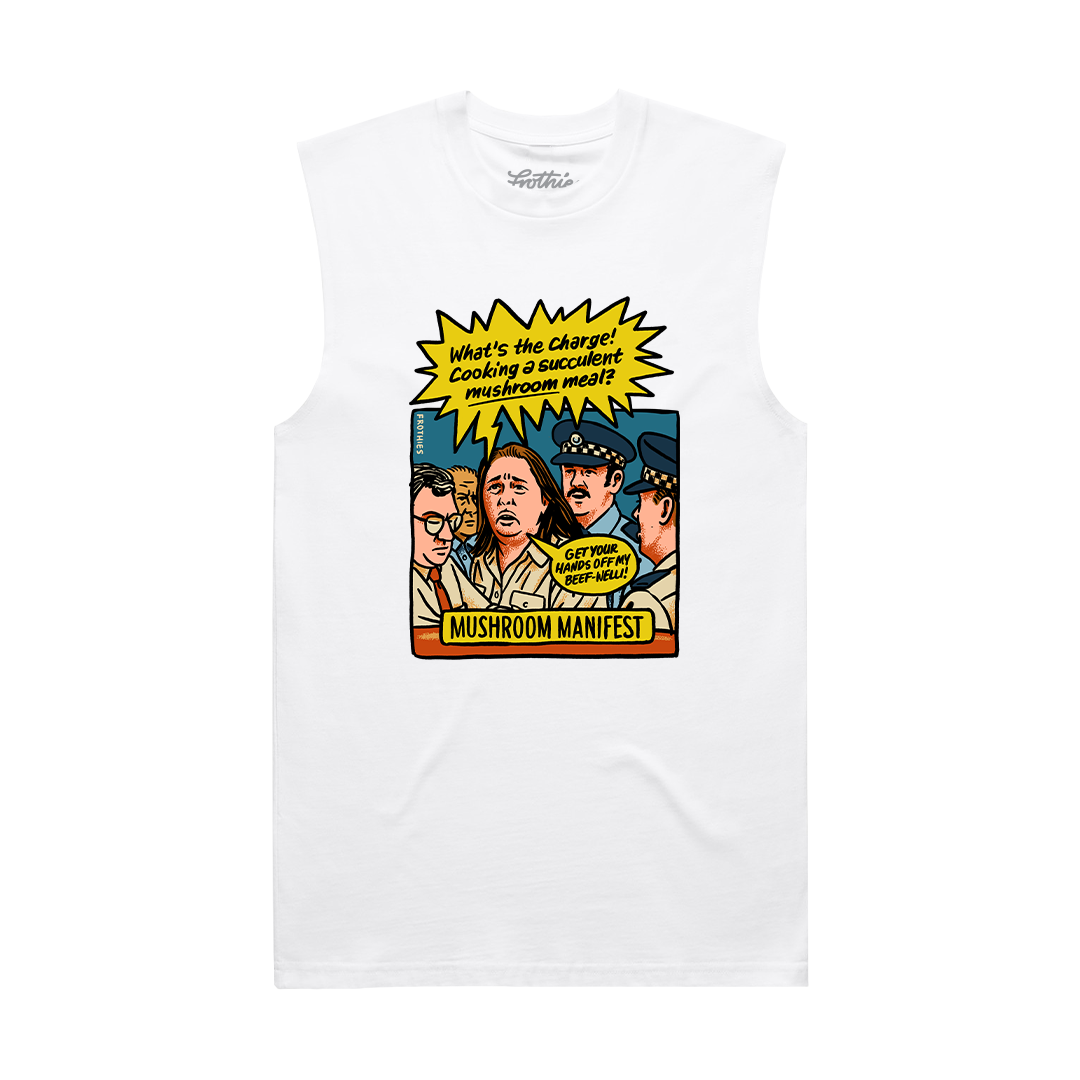 Mushroom Manifest Muscle Tee White