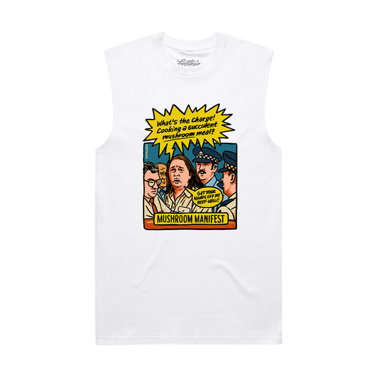 Mushroom Manifest Muscle Tee White