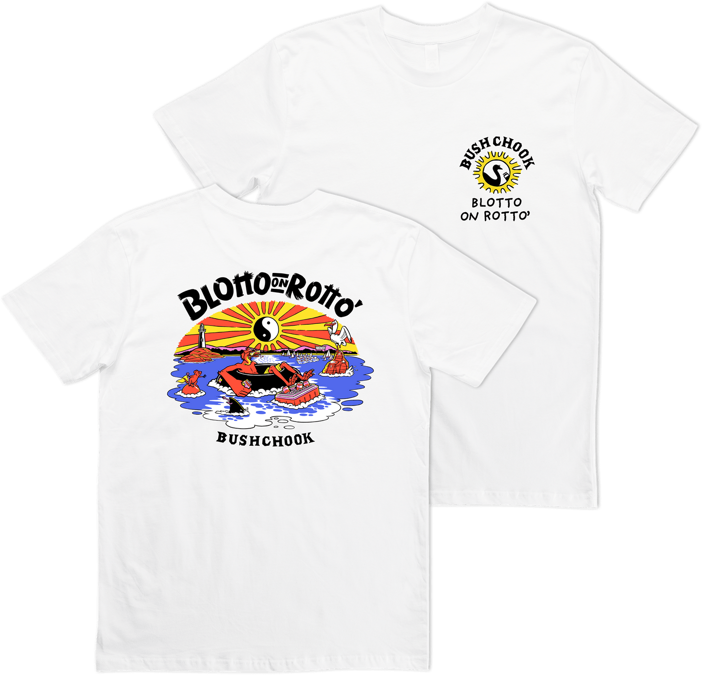 Blotto on Rotto Tee White T-Shirt Bush Chook