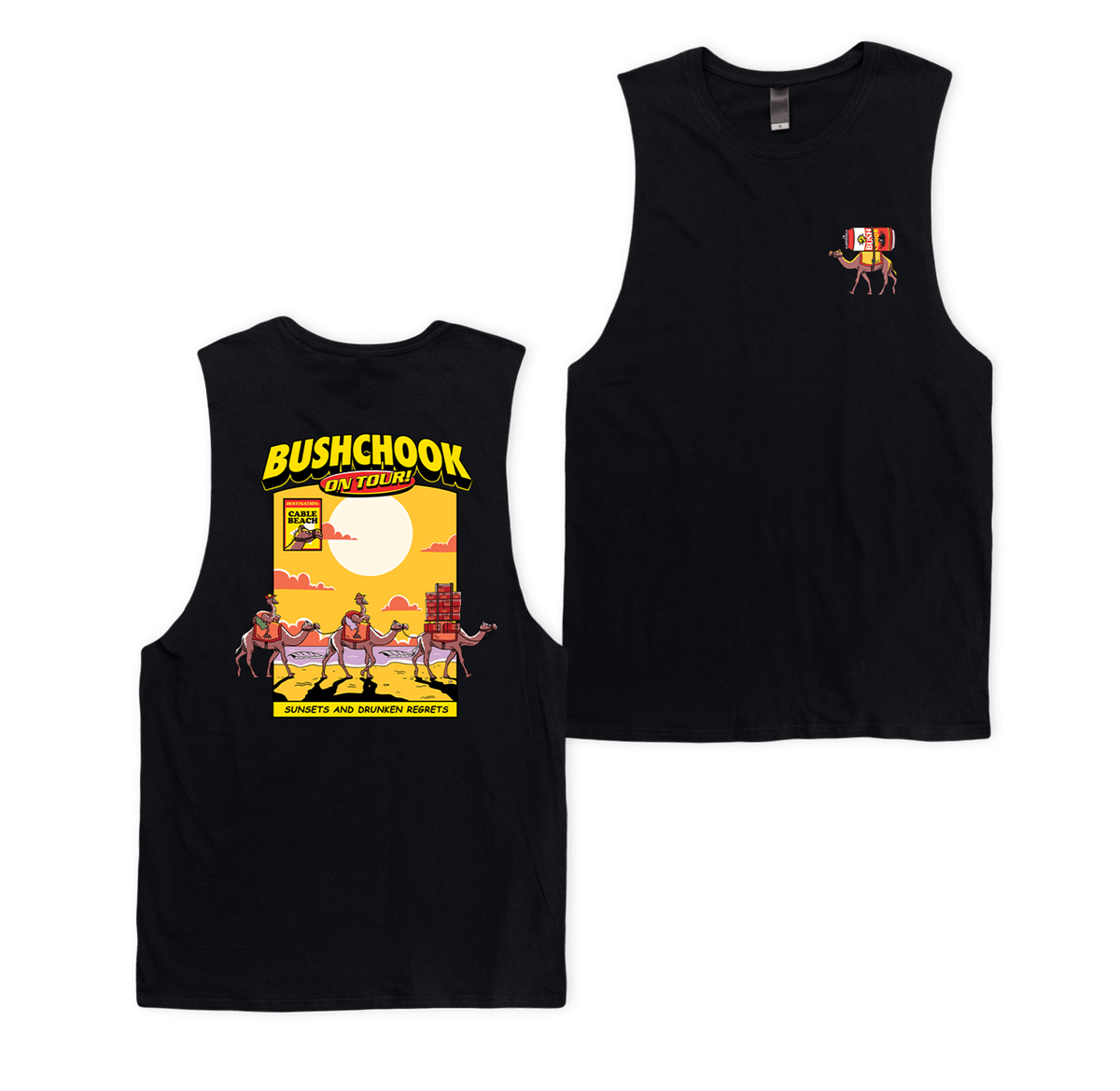 Cable Beach Muscle Tee Black Muscle Bush Chook