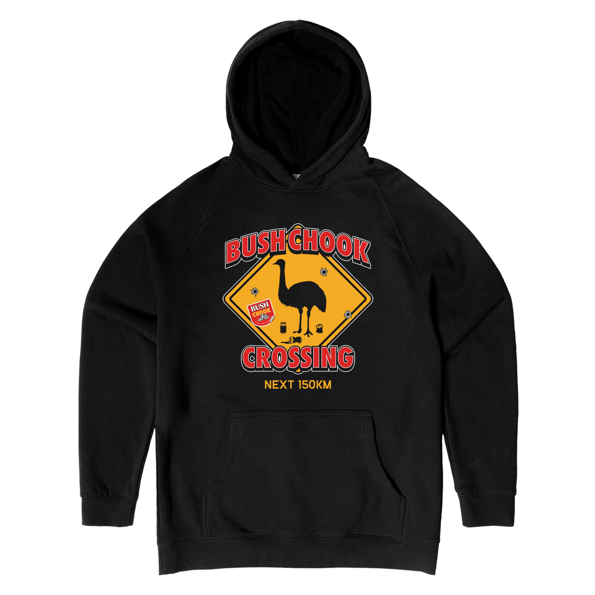 Chook Crossing Hoodie Black Hoodie Bush Chook