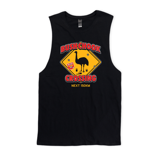 Chook Crossing Muscle Tee Black Muscle Bush Chook