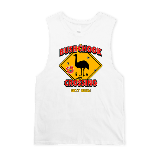 Chook Crossing Muscle Tee White Muscle Bush Chook