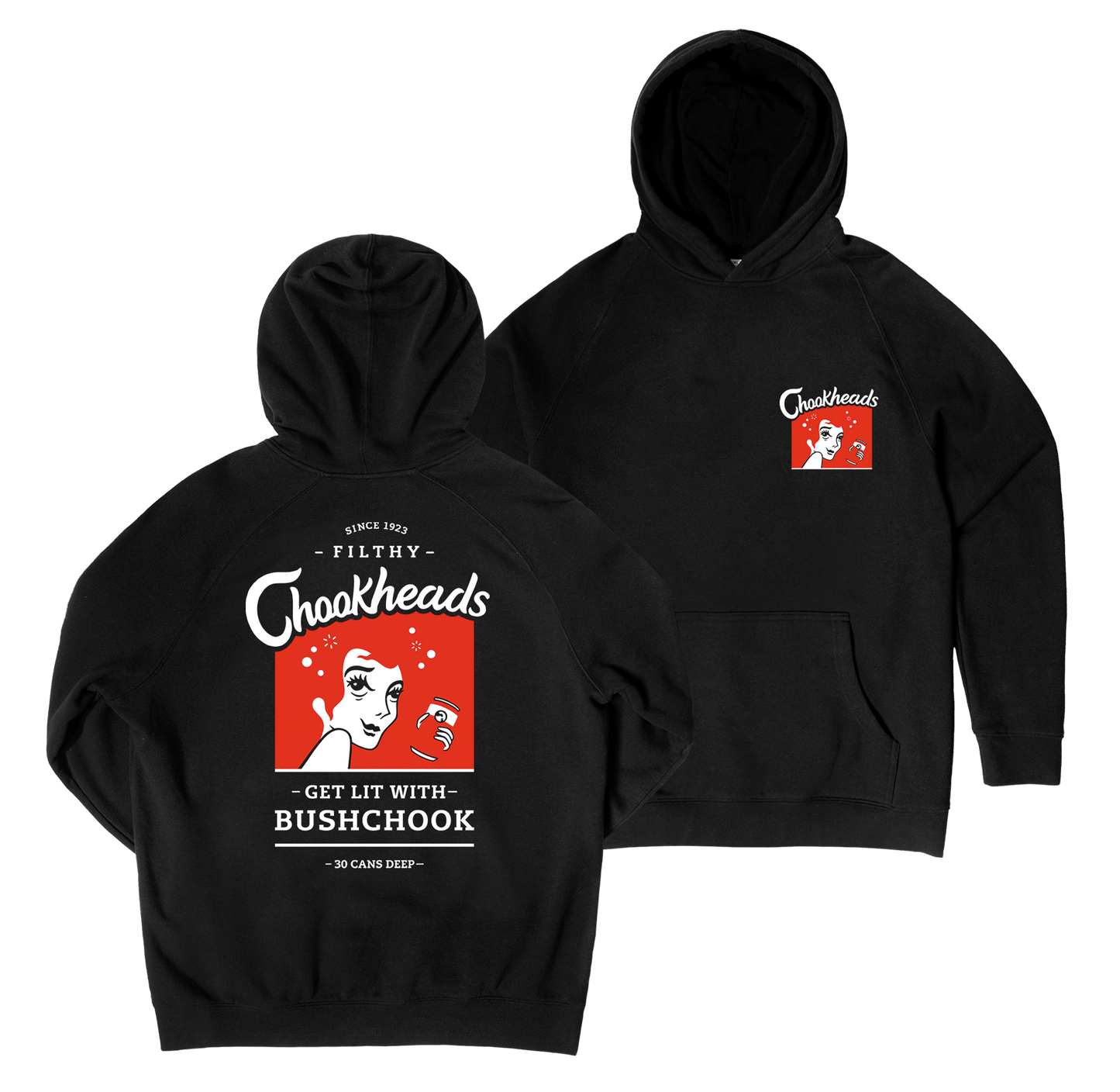 Chookheads Hoodie Black Hoodie Bush Chook