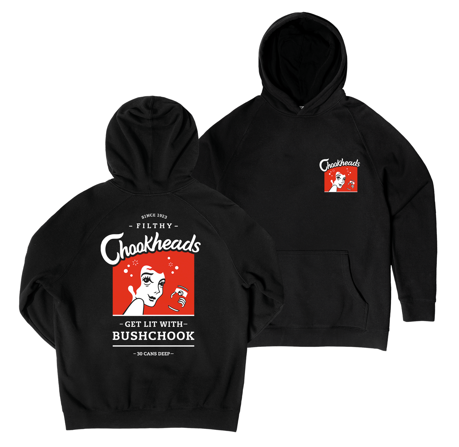 Chookheads Hoodie Black Hoodie Bush Chook