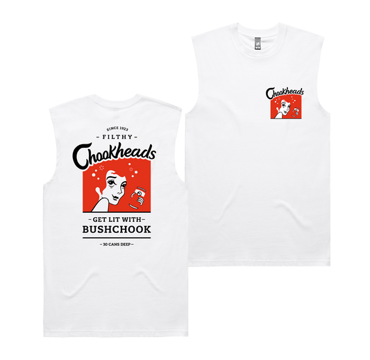 Chookheads Muscle Tee White Muscle Tank Bush Chook