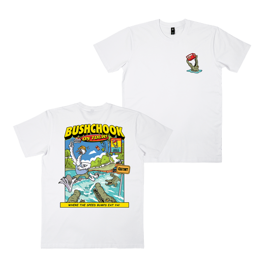 Chooks on Tour: Cahills Crossing Tee White T-Shirt Bush Chook