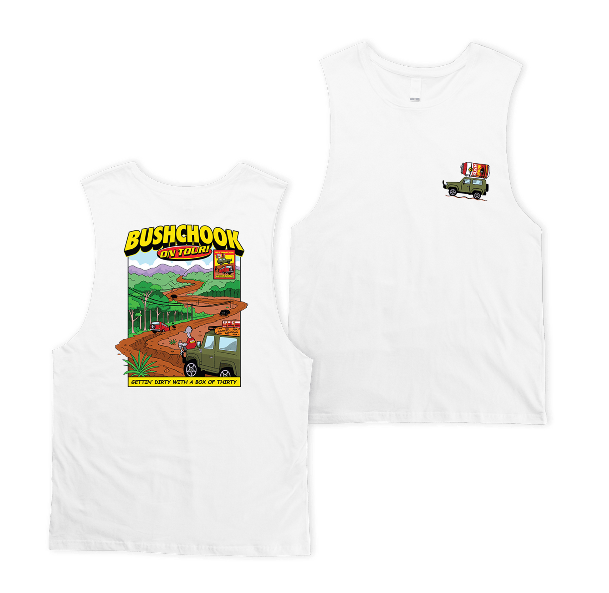 Chooks On Tour: Mundaring Muscle Tee White Muscle Bush Chook