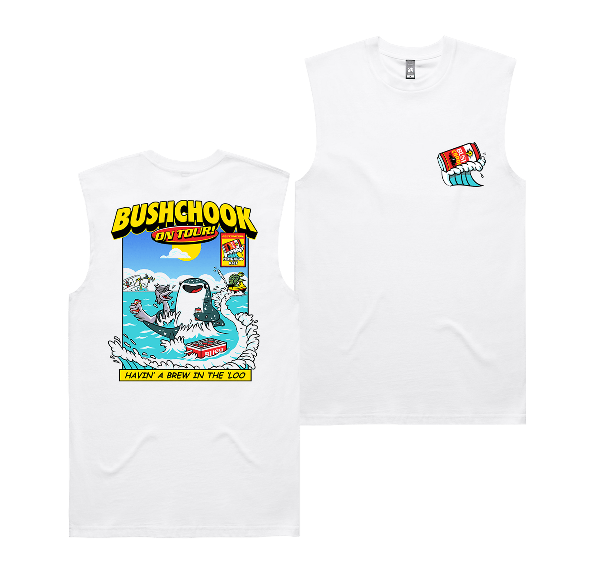 Chooks On Tour: Ningaloo Muscle Tee White Hoodie Bush Chook