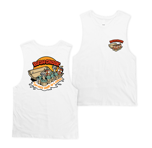 Few Eggs Short Muscle Tee White Muscle Bush Chook