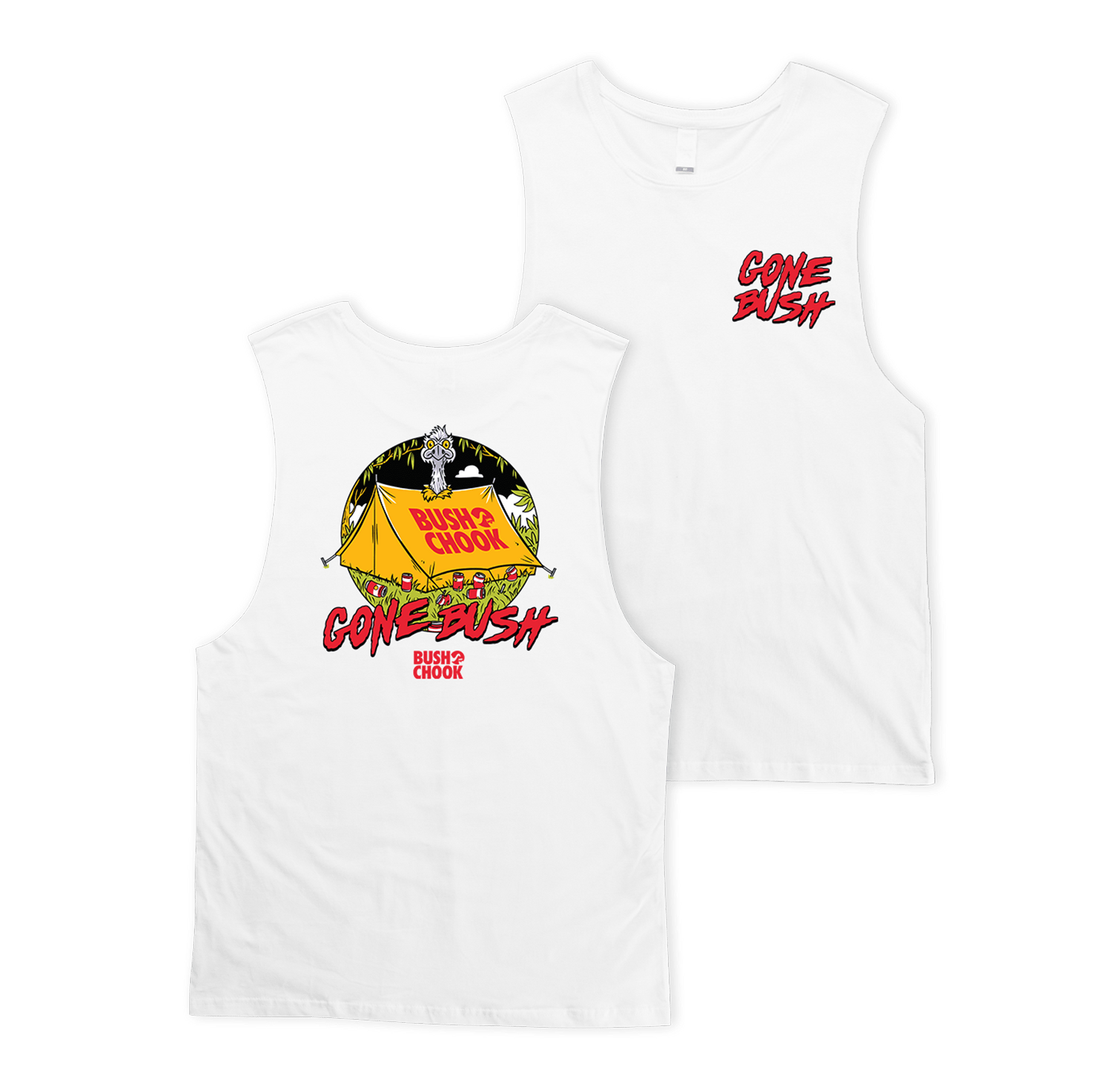 Gone Bush Muscle White Clothing Bush Chook