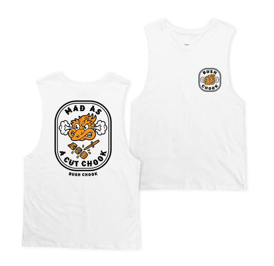 Mad As A Cut Chook Muscle Tee White Muscle Bush Chook
