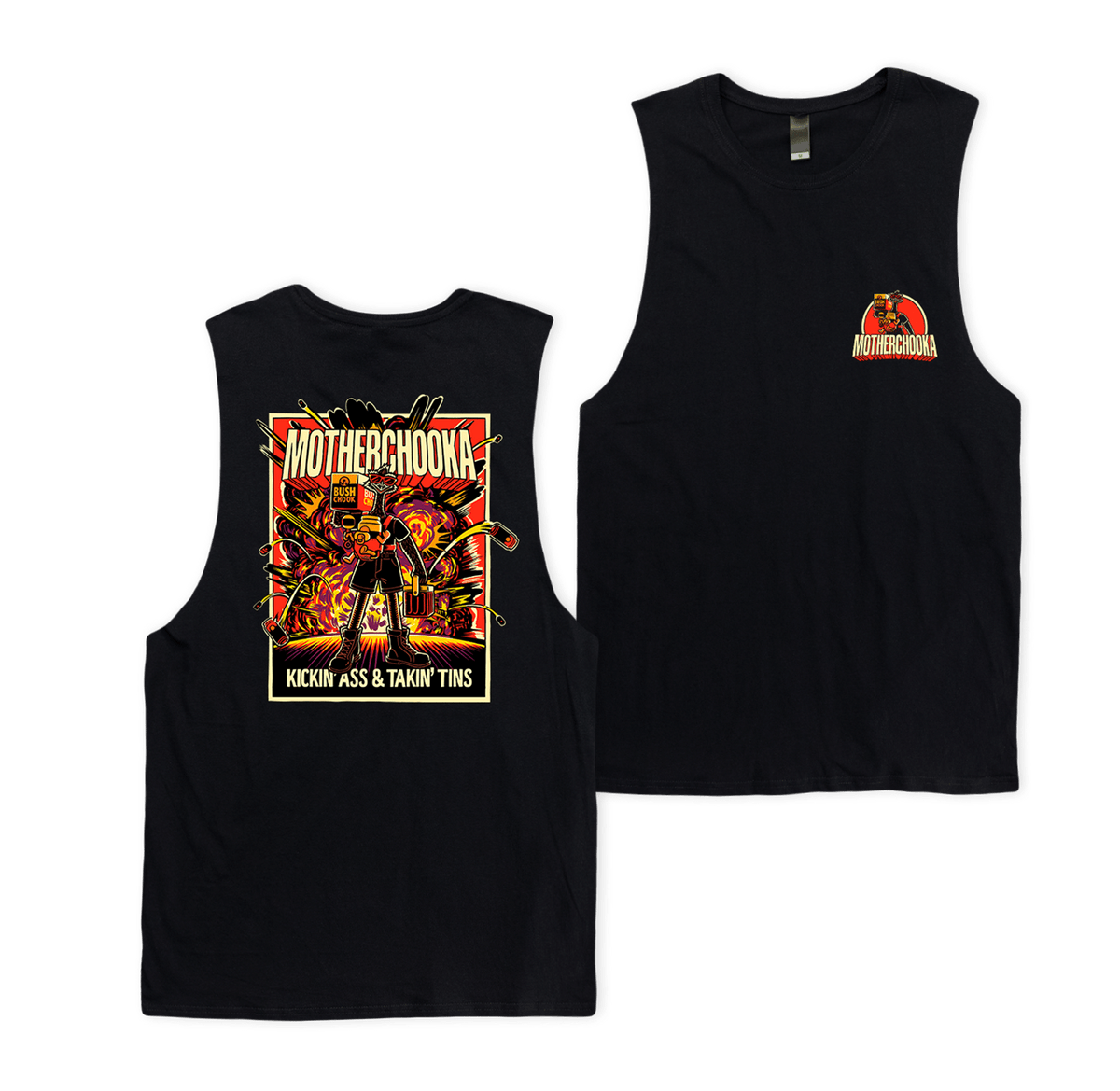Motherchooka Muscle Tee Black Muscle Bush Chook