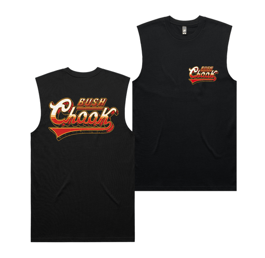 Old School Muscle Tee Black Muscle Tank Bush Chook