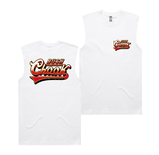 Old School Muscle Tee White Muscle Tank Bush Chook