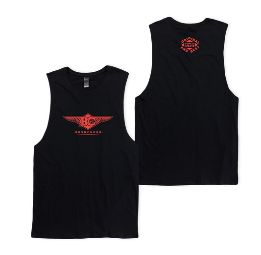 Wings Muscle Tee Black Muscle Bush Chook
