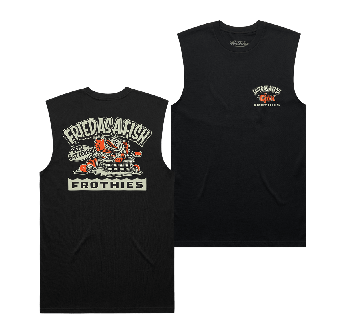 Fried As A Fish Muscle Tee Black Muscle Tank Frothies