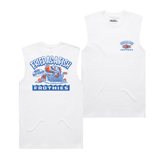 Fried As A Fish Muscle Tee White Muscle Tank Frothies