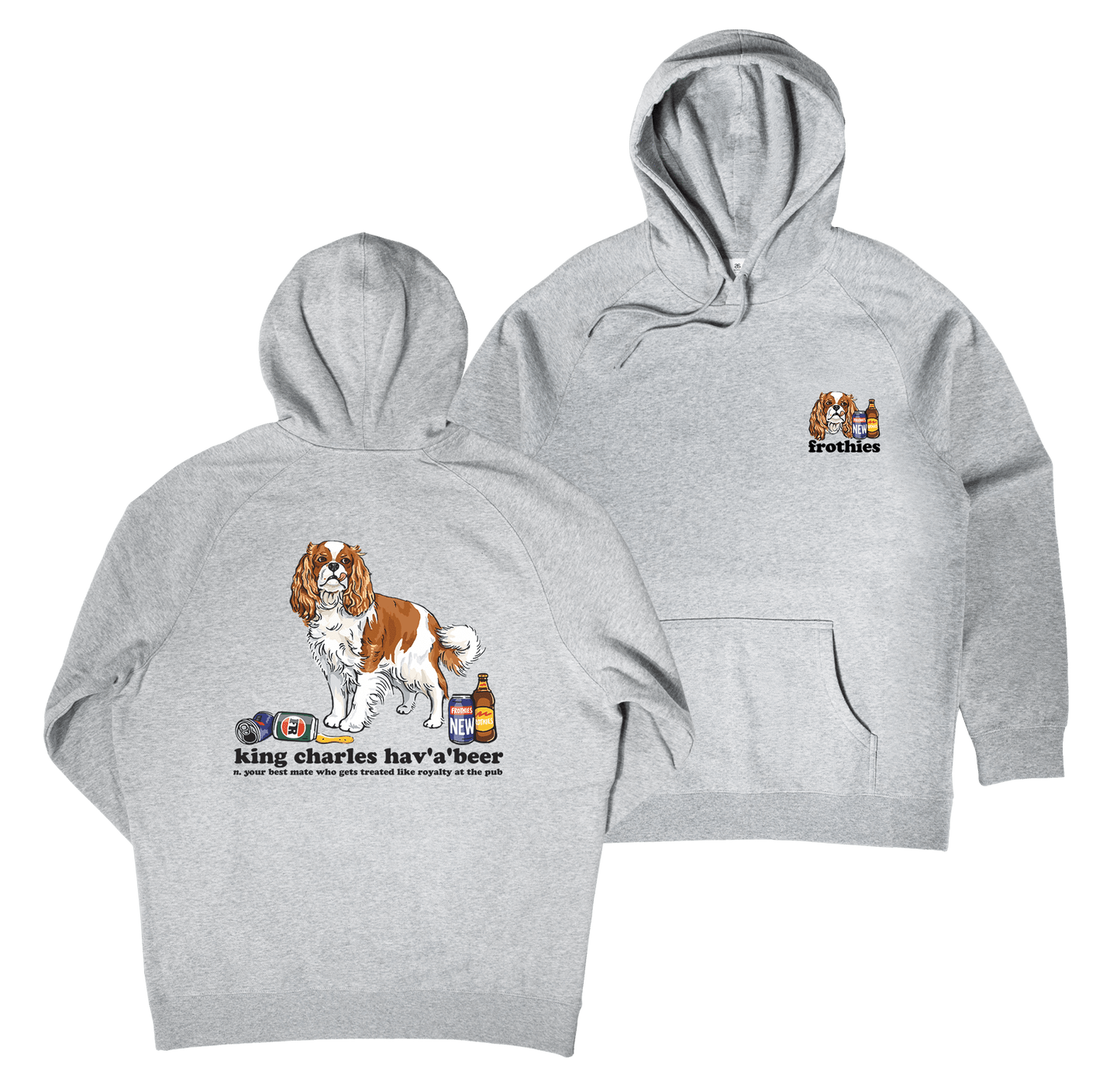 King Charles Hav'a'beer Hoodie Grey Hoodie Frothies