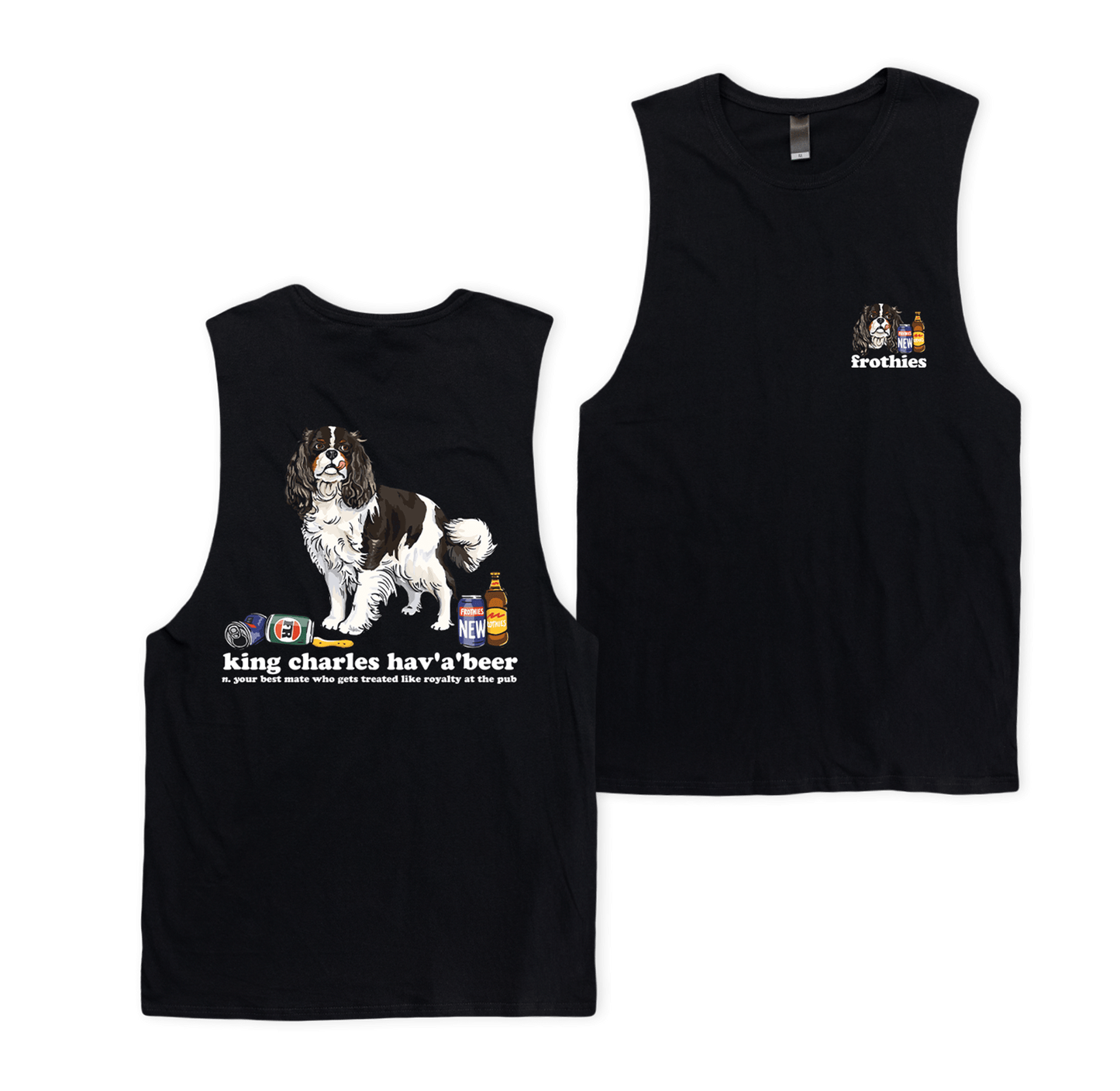 King Charles Hav'a'beer Muscle Tee Black Muscle Tanks Frothies