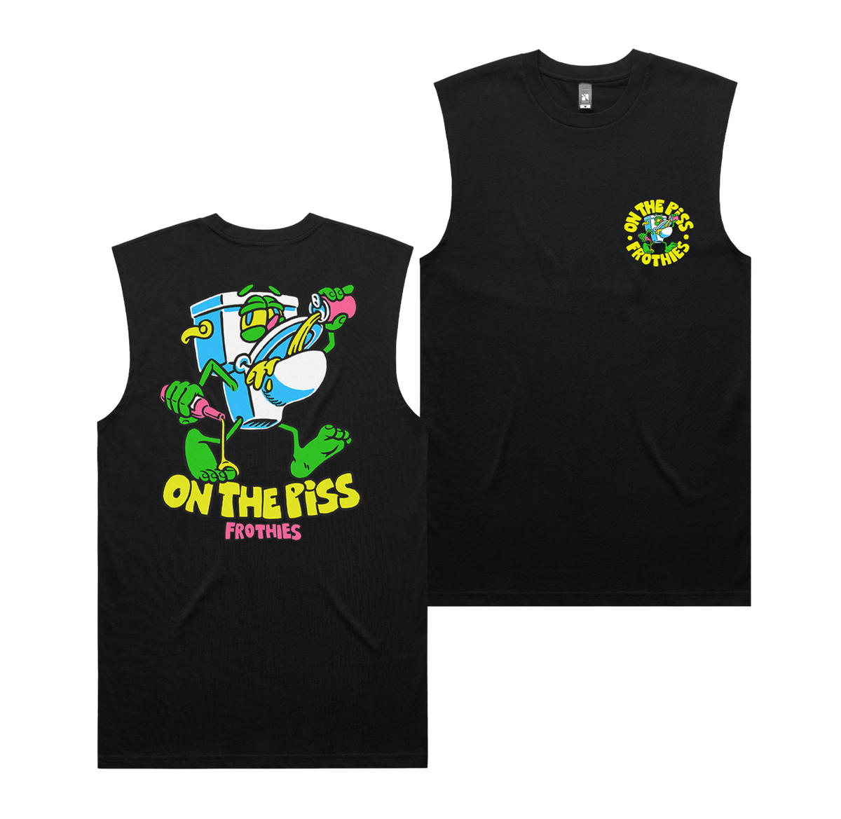 On the Piss Muscle Tee Black T-Shirt Frothies