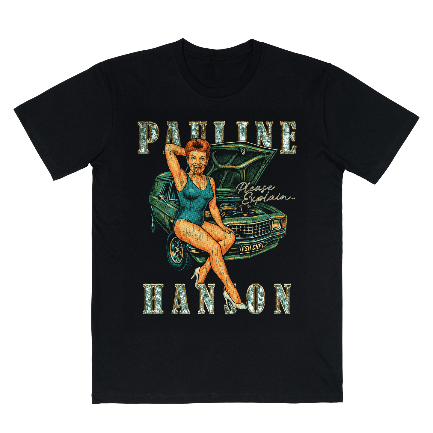 Please Explain Pauline Hanson Tee Black T-Shirt Frothies