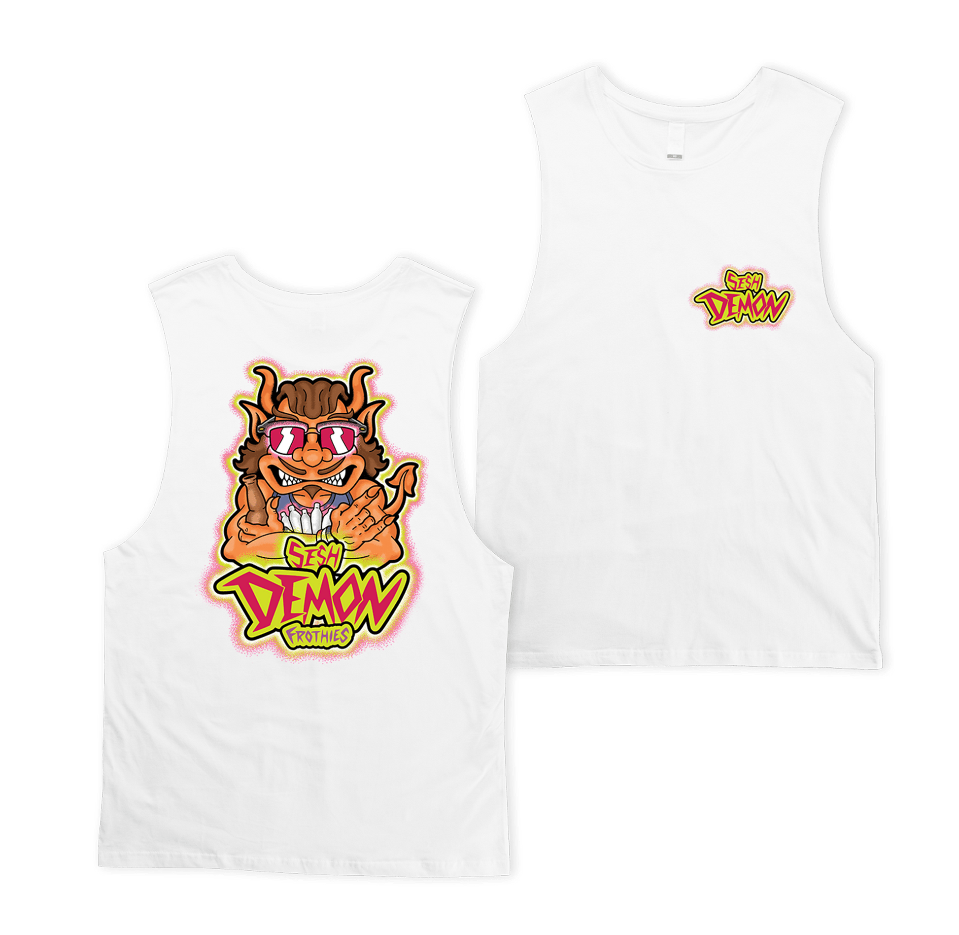 Sesh Demon Muscle Tee White Muscle Tanks Frothies