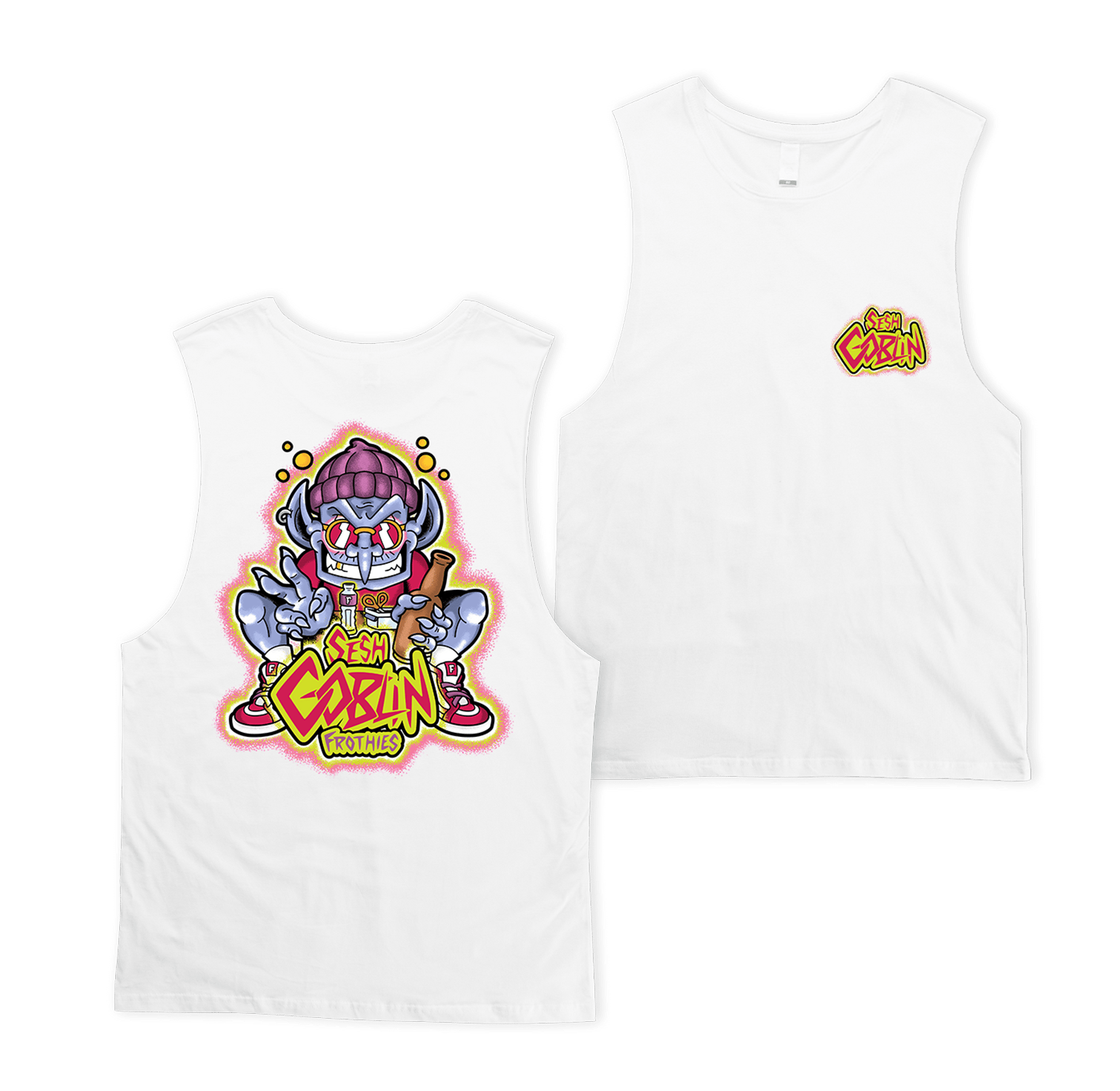 Sesh Goblin Muscle Tee White Muscle Tanks Frothies