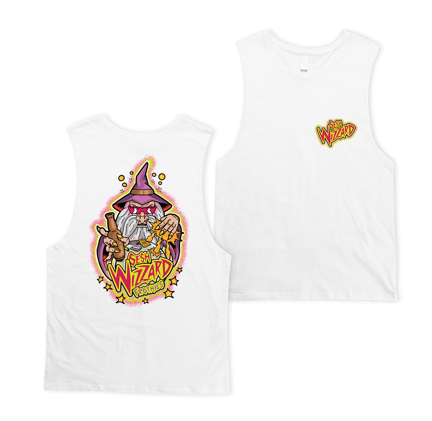 Sesh Wizzard Muscle Tee White Muscle Tanks Frothies