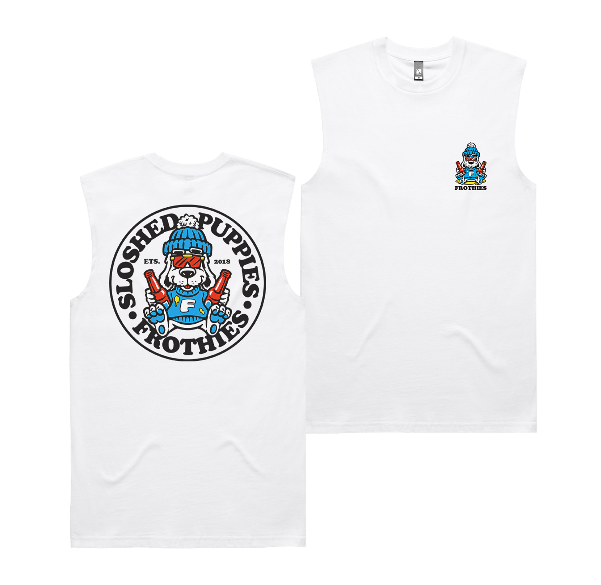 Sloshed Puppies 2 Muscle Tee White Muscle Tank Frothies