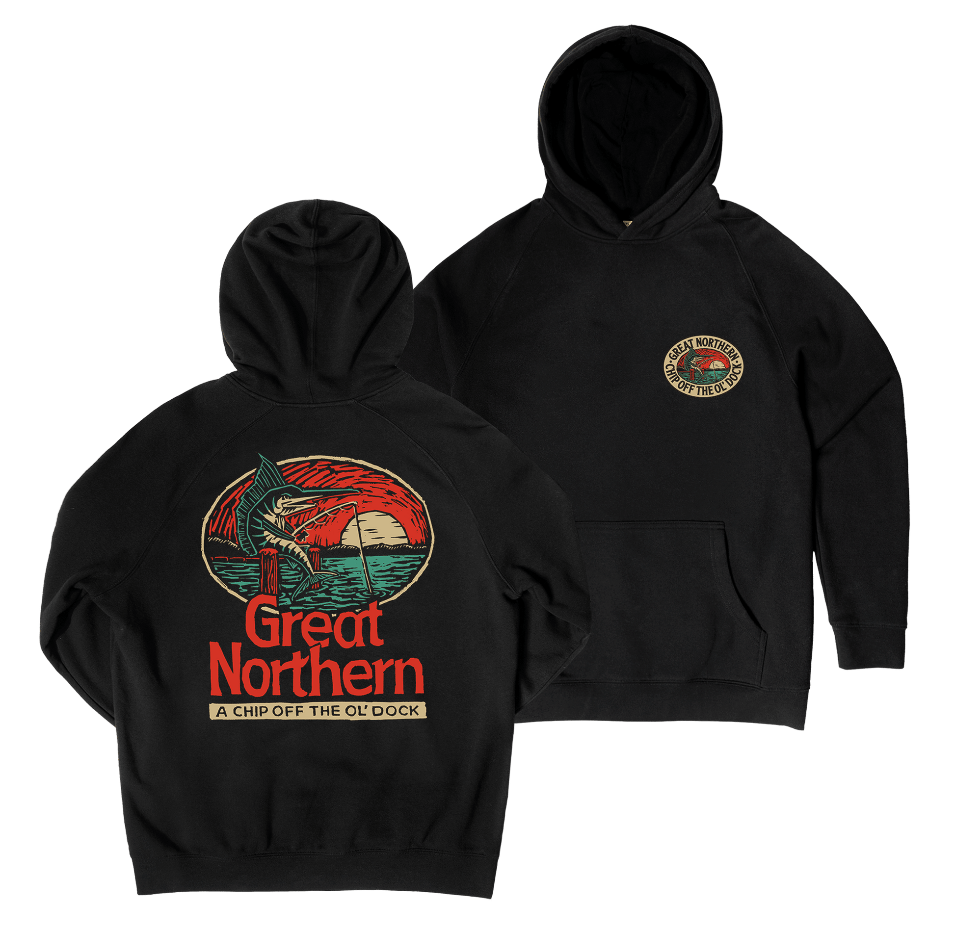 Chip off the Dock Hoodie Black Hoodie Great Northern